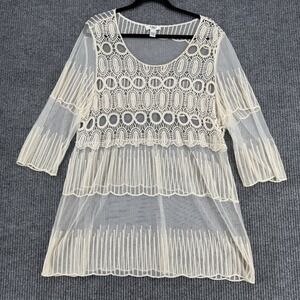 Cato Sheer Lace Coquette Top Boho Festival Layering Cream Women Medium Crochet